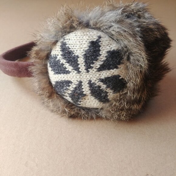 Vintage Nathaniel Cole 100% wool earmuffs cream black brown with fur - Picture 6 of 13